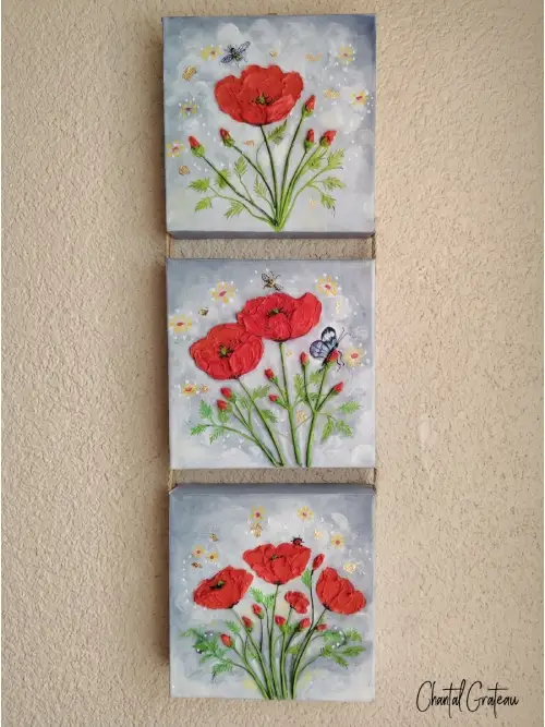 Trio de coquelicots 20x20 -